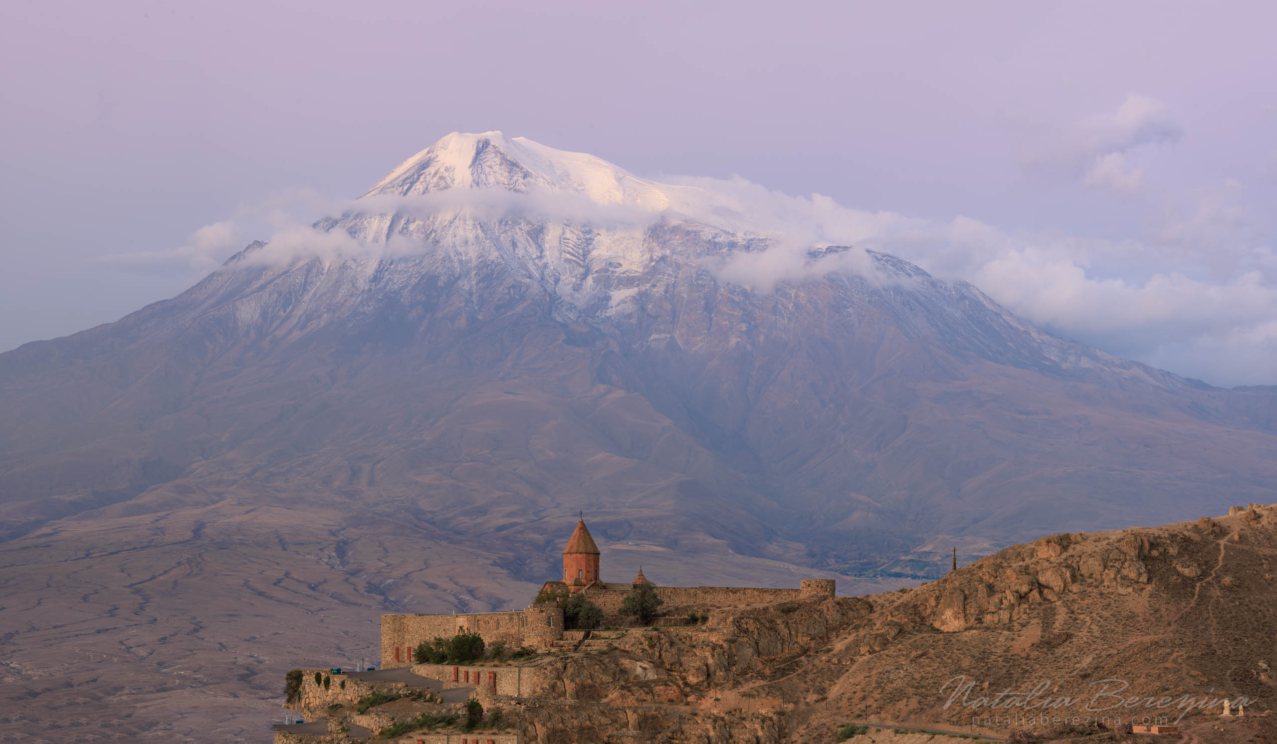 Armenia, landscape, Khor Virap, pink, mountain, snow, sunrise, church AR1-NB086A2784-P - Armenia - Natalia Berezina Photography