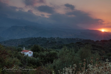 Greece,-Crete,-landscape,-cloud,-sunset,-sunlight,-church,-orange