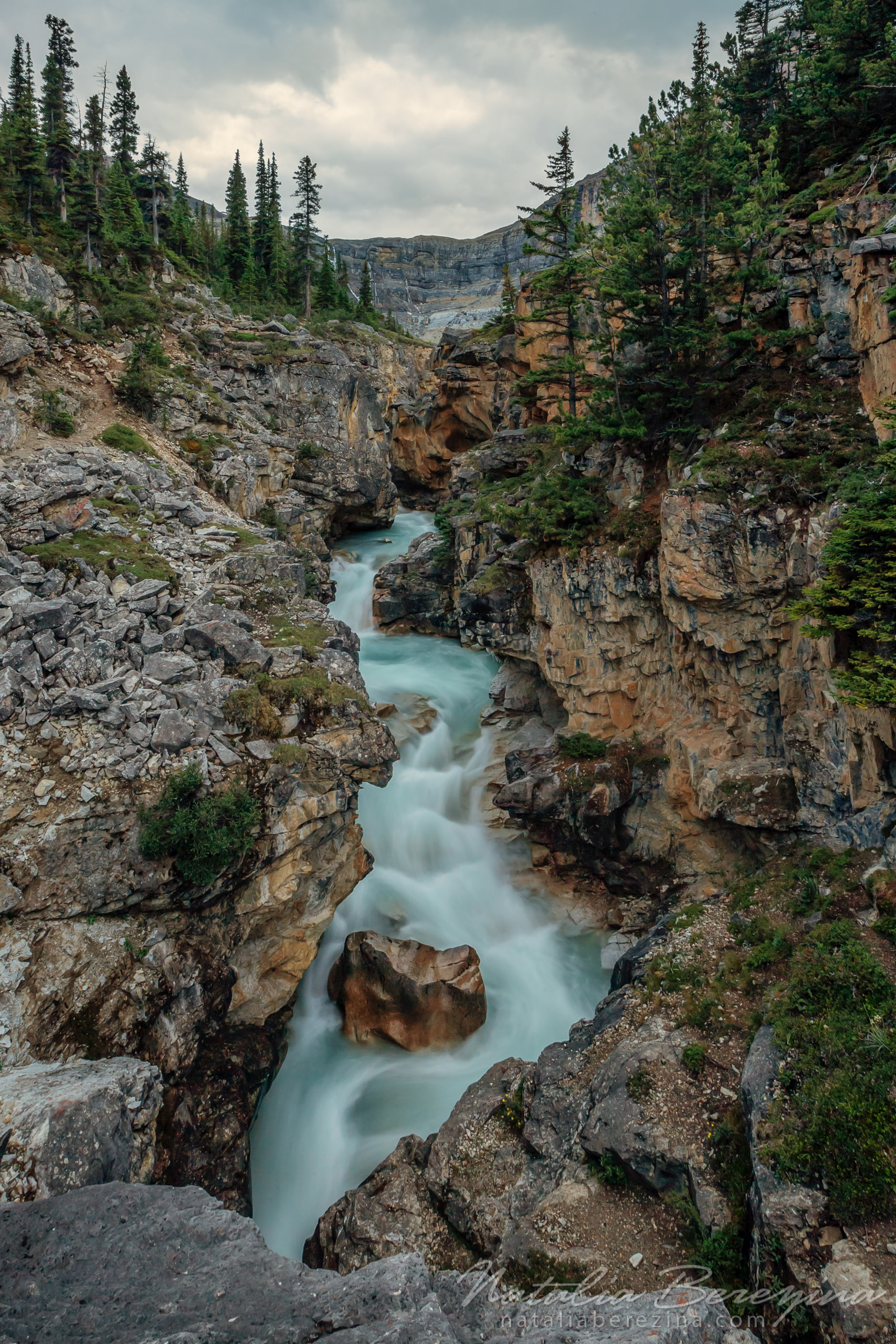 Canada, Rocky Mountains, stones, rock, waterfall, vertical CA1-NBDK1U6853 - Rocky Mountain, Canada - Natalia Berezina Photography