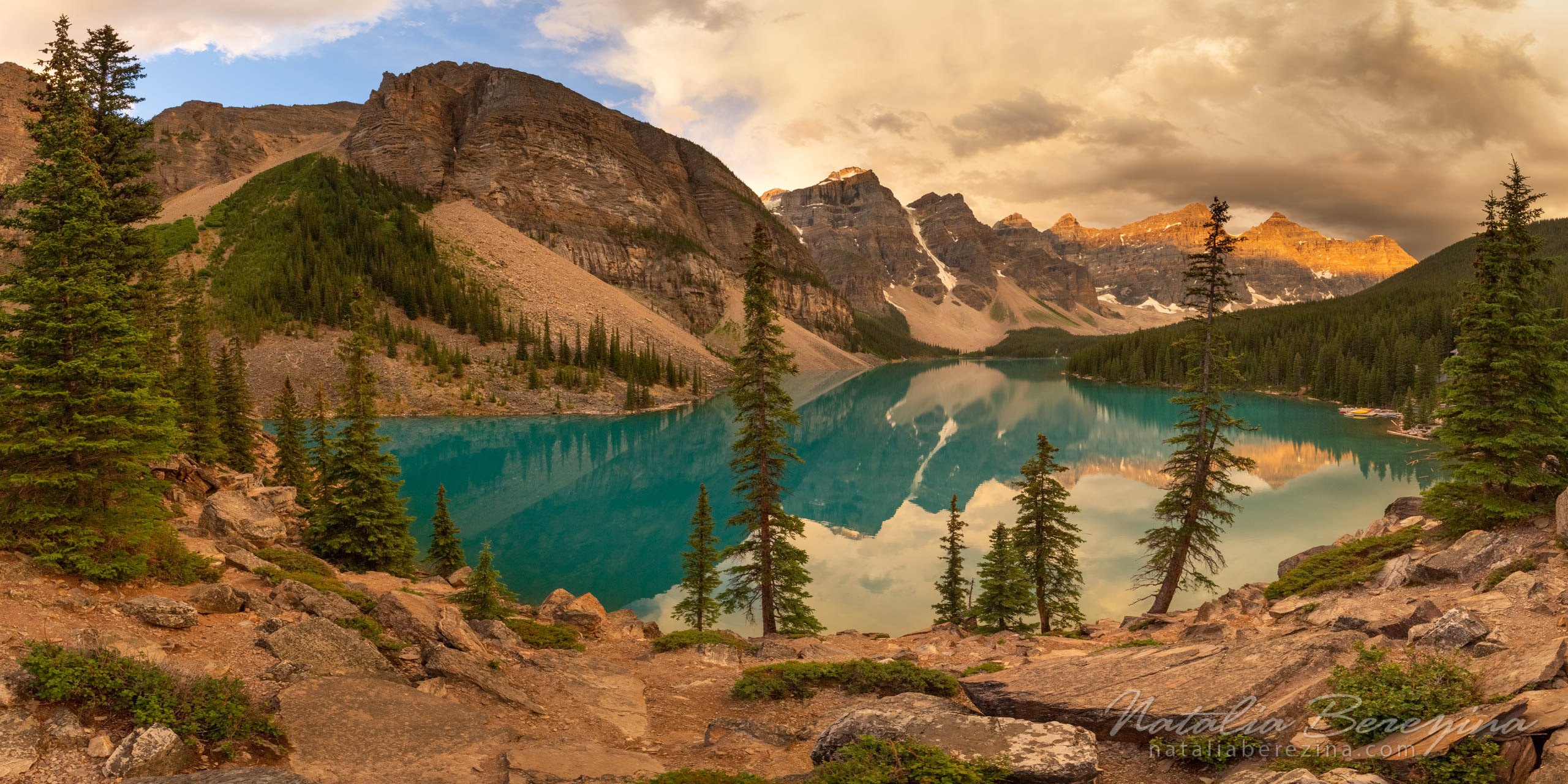 Canada, Rocky Mountains, cloud, sky, reflection, gold, 2x1 CA1-NBDK1U7847-P - Rocky Mountain, Canada - Natalia Berezina Photography