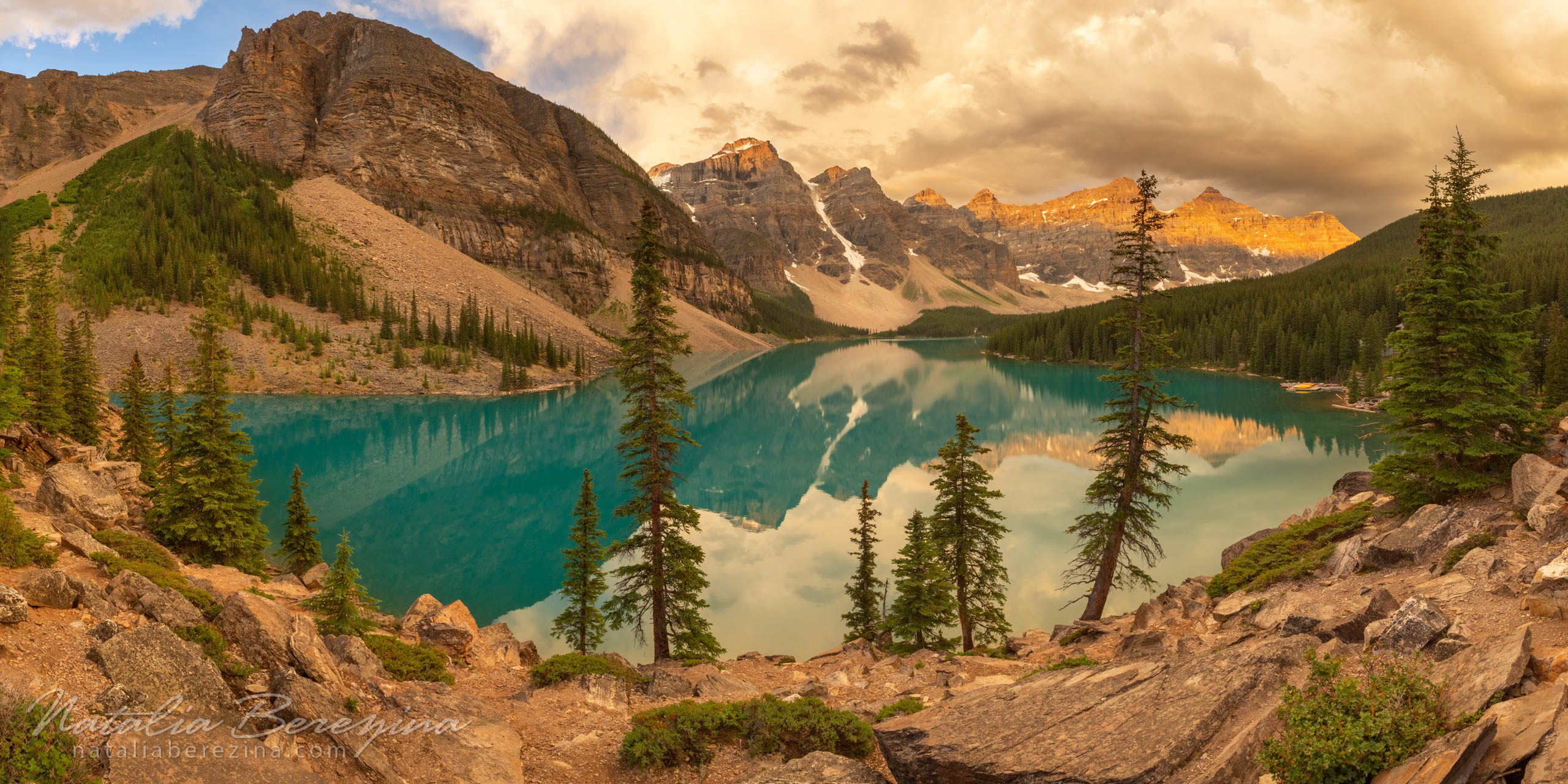 Canada, Rocky Mountains, cloud, sky, reflection, gold, 2x1 CA1-NBDK1U7861-P - Rocky Mountain, Canada - Natalia Berezina Photography