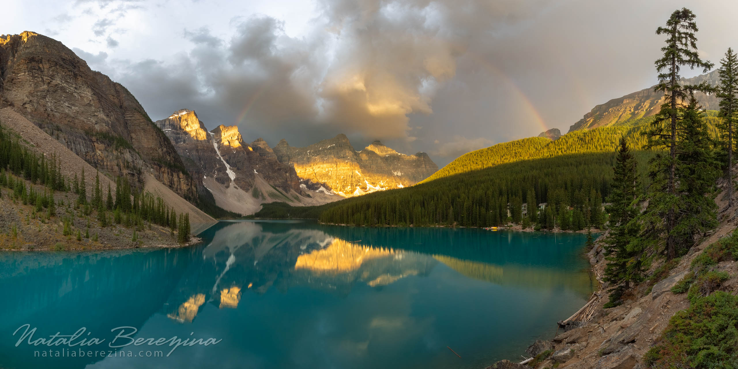 Canada, Rocky Mountains, cloud, sky, reflection, gold, rainbow, 2x1 CA1-NBDK1U7881-P - Rocky Mountain, Canada - Natalia Berezina Photography