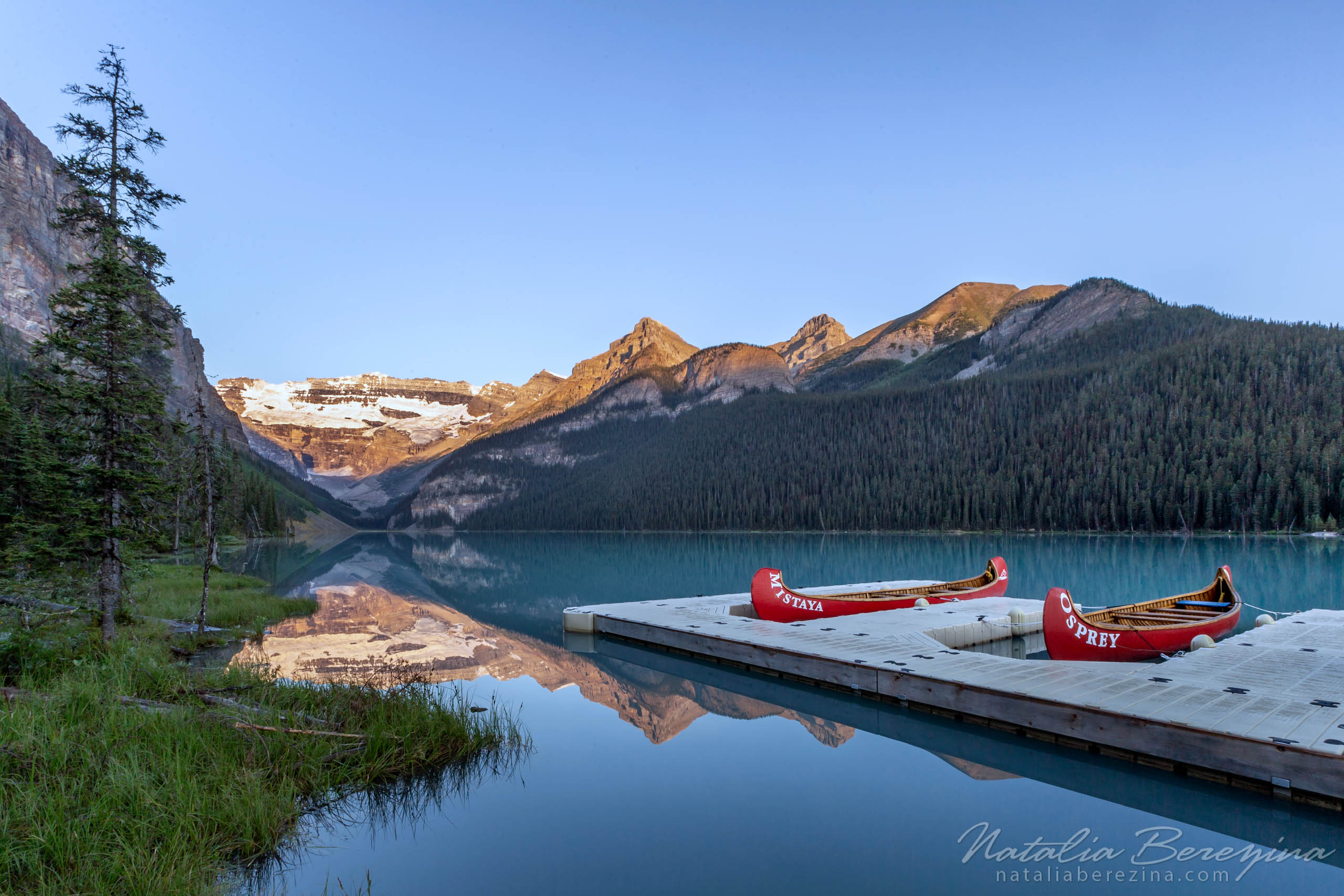 Canada, Rocky Mountains, sky, reflection, boat CA1-NBDK1U8091 - Rocky Mountain, Canada - Natalia Berezina Photography