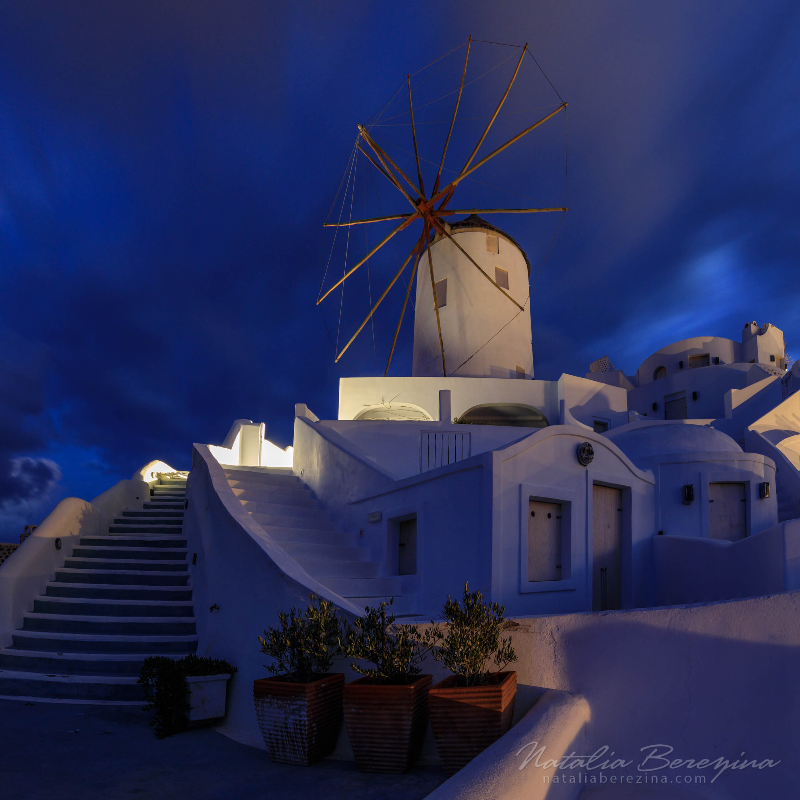 Santorini (Thira), Cyclades, Greece, cityscape, blue, night, mill, 1x1 SA4-NB7B6A9298 - Santorini (Thira), Greece - Natalia Berezina Photography