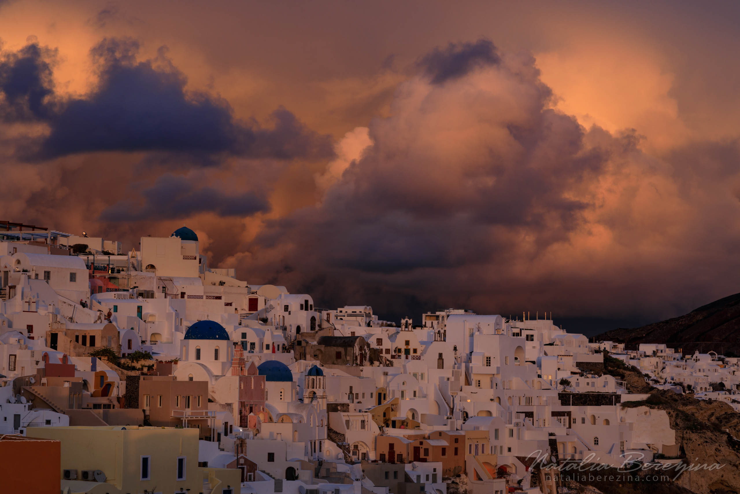 Santorini (Thira), Cyclades, Greece, cityscape, cloud, chapel, gold SA4-NB7B6A9550 - Santorini (Thira), Greece - Natalia Berezina Photography