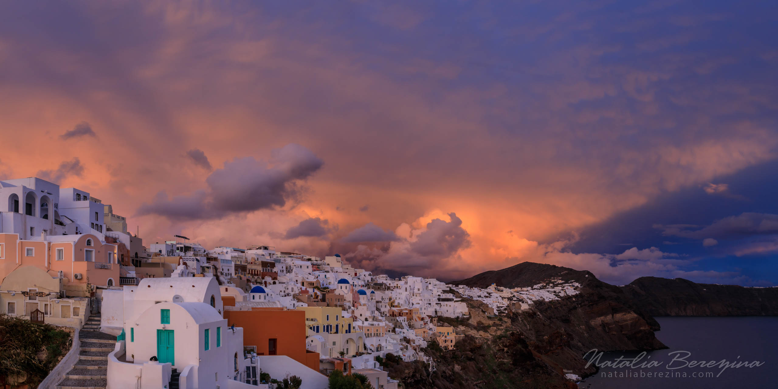Santorini (Thira), Cyclades, Greece, cityscape, cloud, blue, orange, chapel, 2x1 SA4-NB7B6A9556-P - Santorini (Thira), Greece - Natalia Berezina Photography