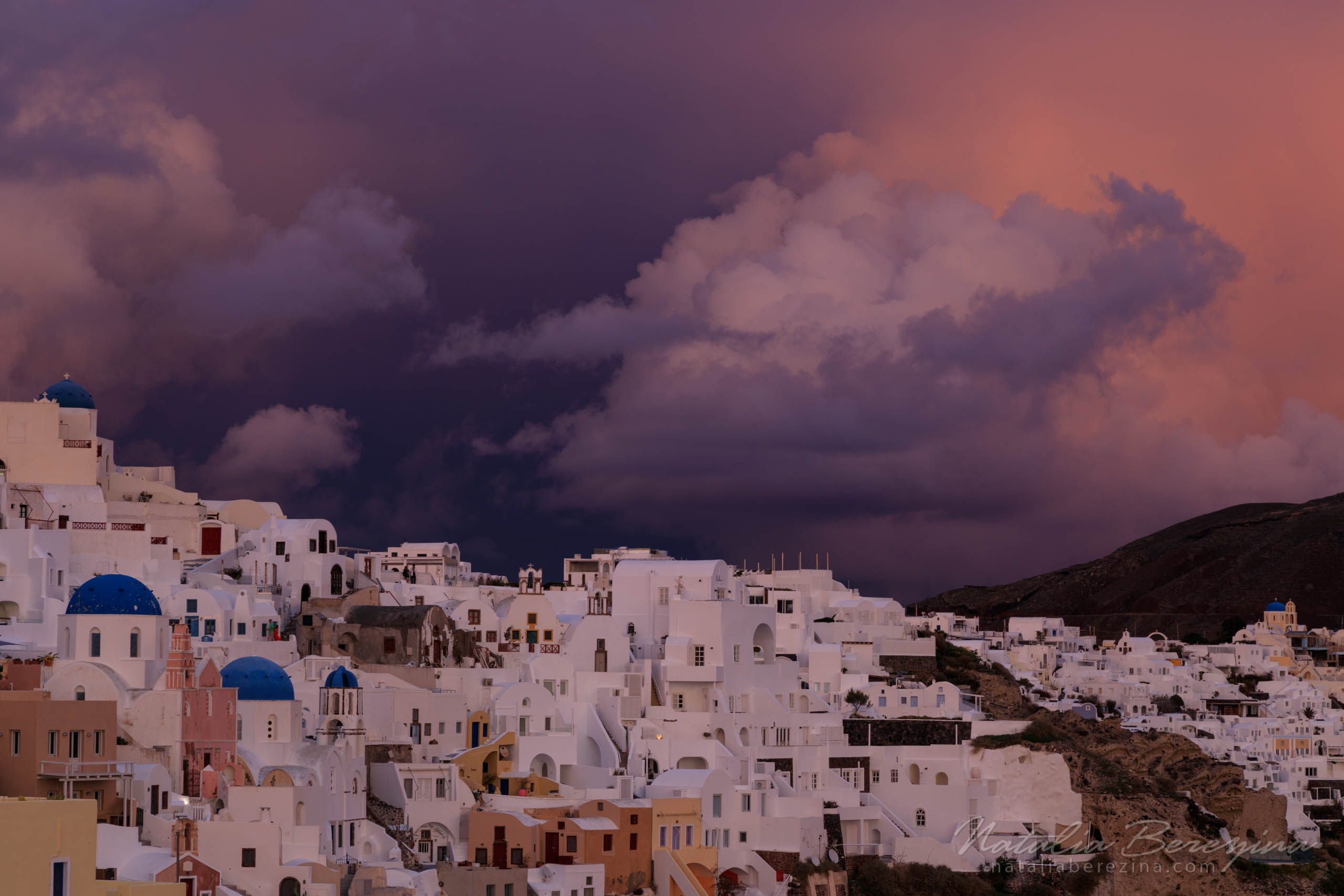 Santorini (Thira), Cyclades, Greece, cityscape, cloud, blue, orange, chapel SA4-NB7B6A9561 - Santorini (Thira), Greece - Natalia Berezina Photography