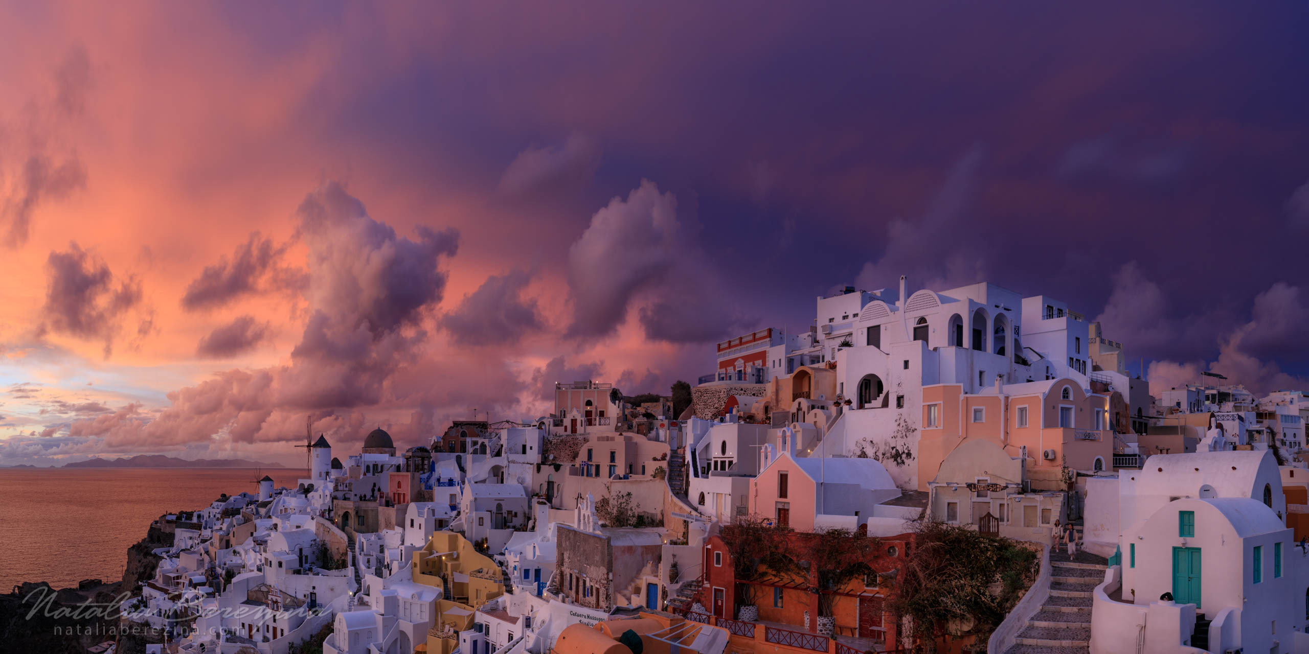 Santorini (Thira), Cyclades, Greece, cityscape, cloud, blue, orange, mill, 2x1 SA4-NB7B6A9574-P - Santorini (Thira), Greece - Natalia Berezina Photography